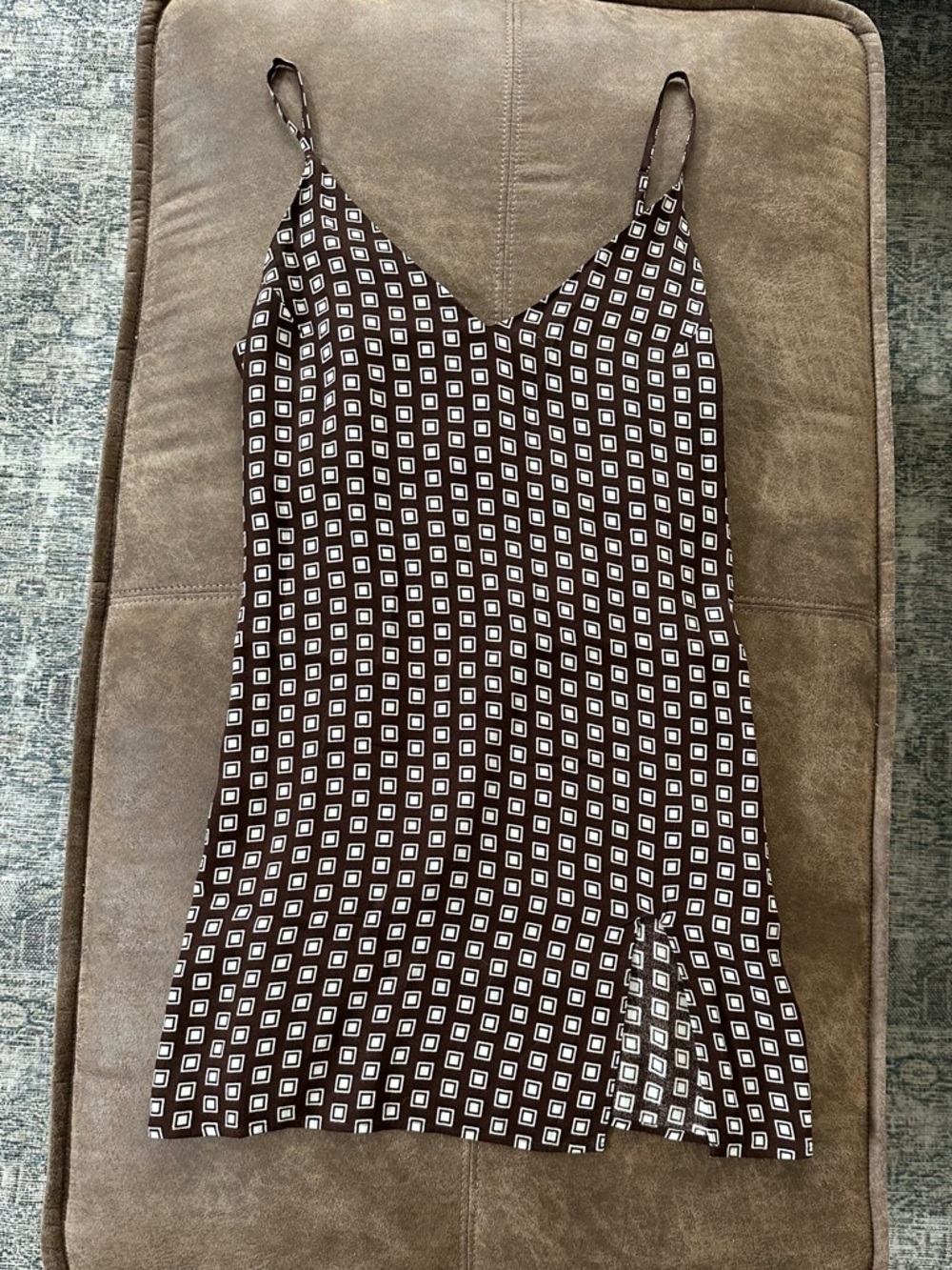 Reformation Brown and White Geometric Slip Dress